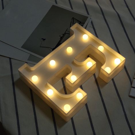 Lettre LED E - 22 cm - Plastique ABS PP - Éclairage Chaud Blanc - Pour Décoration Intérieure Murale ou Sur Pied - 1 Pièce (1/3)