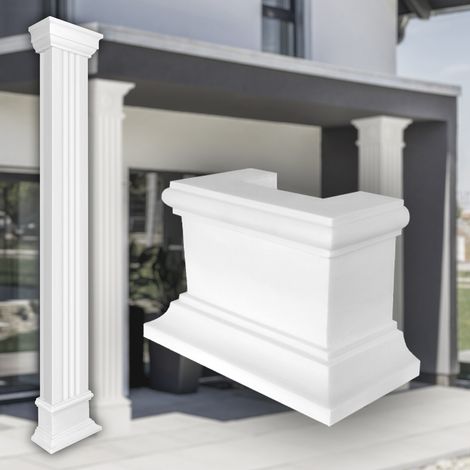 Säulen und Halbsäulen eckig teils kanneliert in 3 Größen, Fassadenstuck modern außen, Prestige Decor: Basis/Kapitell - beidseitig verwendbar, Größe S - halbiert (1/5)