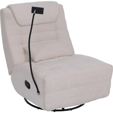 Fauteuil relax pivotant fauteuil TV inclinable avec porte-smartphone tablette 360° tissu chenille crème 040008740