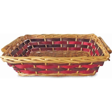 Cesto da confezionamento rettangolare in vimini rosso e marrone, 40/36x27x10 cm (kit da 10)
