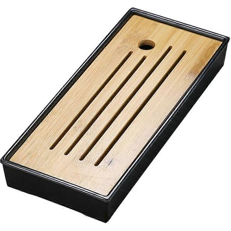 Plateau à thé Gongfu, plateau à thé en bambou, mini plateau de service pour thé Kungfu de style japonais-28.00X12.00X3.70CM-Black (1/4)
