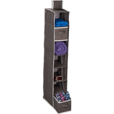 Relaxdays Hanging Wardrobe Storage, 7 Open Compartments, 2 Drawers, HxWxD: 106x16.5x31 cm, Hanging Organiser, Anthracite