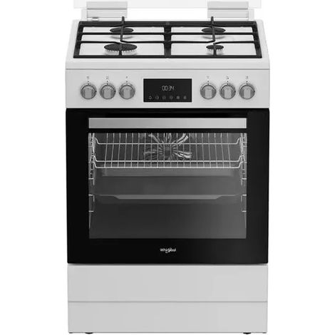 Whirlpool – Cuisinière gaz 72l 4 feux blanc – Four électrique A – Plaque gaz G20 – Nettoyage facile – Dimensions 60x63.5cm