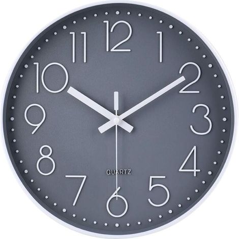Moderne, geräuschlose Wanduhr, kein Ticken, geräuschlose Wanduhr für Schlafzimmer, Küche, Wohnzimmer – Grau – 30 cm (1/4)