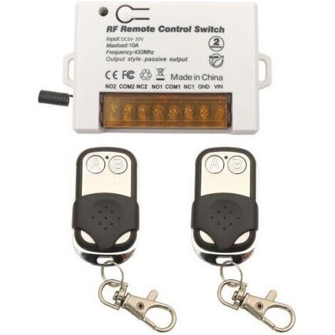 Commutateur de télécommande de relais sans fil 2 canaux 433Mhz RF DC 6V 12V 24V 30V 10A Récepteur de relais avec 2 Porte-clés émetteurs, Gros fil terminal câblage facile (1/5)