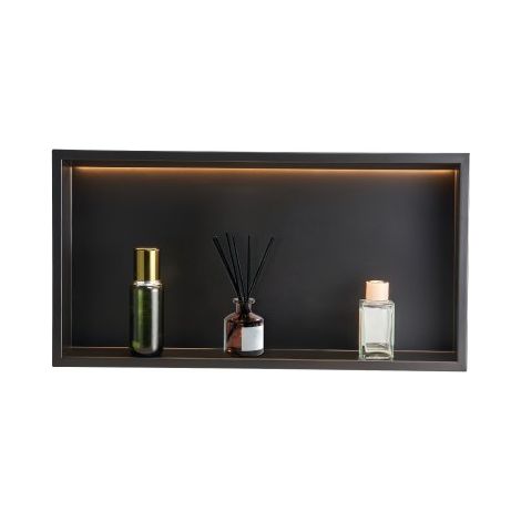 Duschnische, 10,16x33,02x63,5 cm, versenkte Wandnische mit LED-Streifen, Shampoo-Aufbewahrungs-Organizer aus Edelstahl, langlebig & einfach zu installieren, schwarz für Badezimmer (1/5)