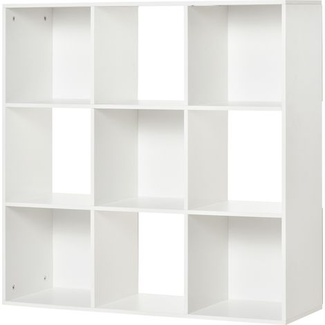 Libreria Bianca per Casa e Ufficio, Scaffale dal Design Moderno con 9 Scomparti in Legno,  91.5 x 29.5 x 91.5 cm