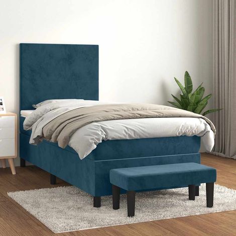 vidaXL Sommier à lattes de lit avec matelas Bleu foncé 90x190 cm (1/5)