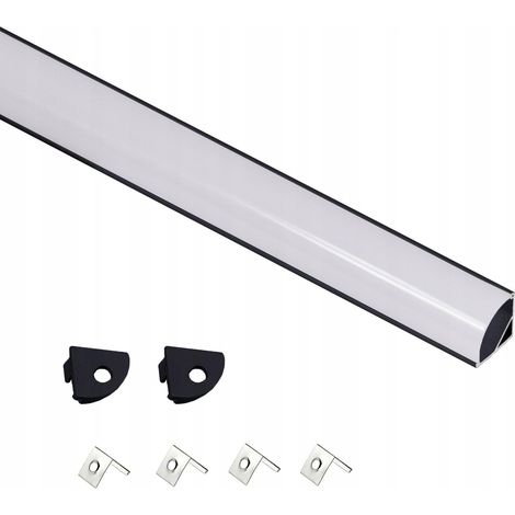 Profilé d'angle pour ruban LED, noir, 1,5 m, abat-jour, 4 supports et 2 stores AKS (1/4)