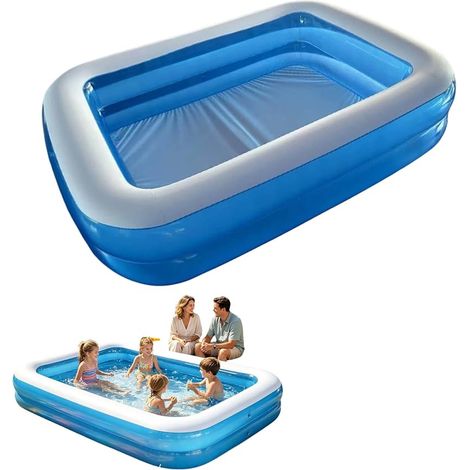Piscine gonflable rectangulaire, PVC épais et résistant, double paroi, idéale pour enfants et adultes, grande piscine familiale pour balcon ou intérieur/jardin. (1/5)