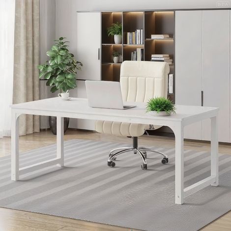 Bureau Industriel - Table de Bureau Informatique - 160 x 80 x 75 cm - Pieds en métal, Blanc