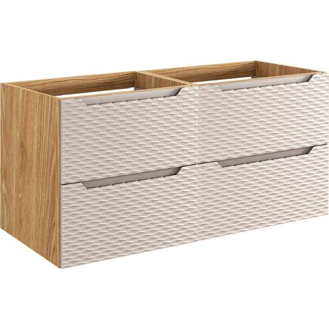 Meuble sous-vasque 120cm 4 tiroirs Elora Beige et bois (1/5)