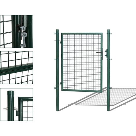 Wolketon Verja de jardín Verja peatonal con cerradura y manilla de acero galvanizado con recubrimiento en polvo Poste redondo verde 125x100cm