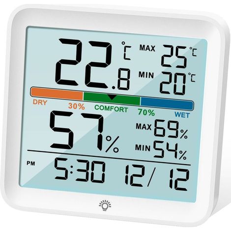 Kaelt - Hygromètre Thermomètre intérieur-Numérique Humidité Humidité Gauge précise Température Moniteur MAX / MIN Records, LCD horloge de rétroéclairage, l'icône Confort pour la de serre à domicile (1/5)