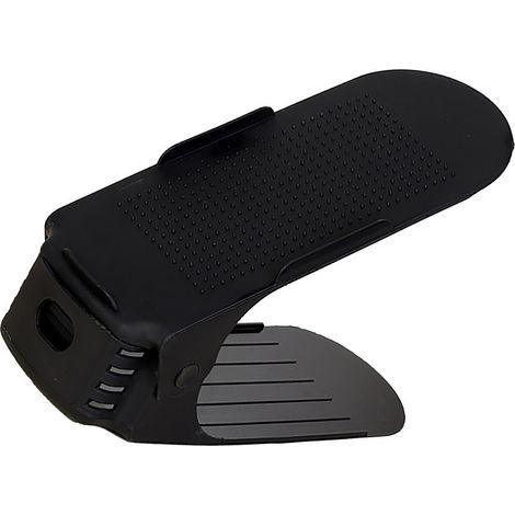 Lot de 10 étagères à chaussures réglables à 3 niveaux, en plastique épais à double couche, support à chaussures innovant à monter soi-même, noir (1/5)