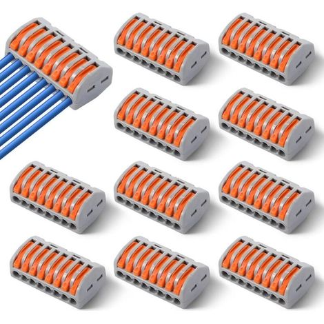 10 conectores de cable eléctrico con palanca, 8 puertos de conexión compactos, bloques de terminales eléctricos para cableado de edificios e instalaciones domésticas, PCT-218 (1/5)