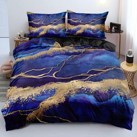 Parure de lit 3D 135x200cm Bleu Marbre Doux Ensemble de Literie Impression 3D Microfibre Housse de Couette pour Garçon Fille Adolescents avec 1 Taie d'oreiller 80x80cm et Fermeture Éclair (1/5)