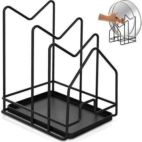 Support de planche à découper en métal noir avec égouttoir, support pour couvercle de casserole, support pour planche à découper, support de rangement pour couvercle de casserole pour ranger les usten (1/5)