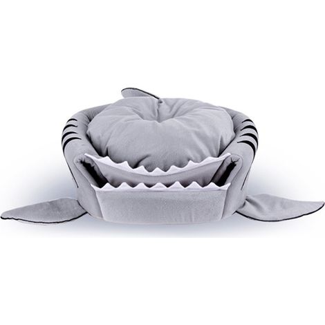 Lit-grotte souple 2 en 1 pour animaux de compagnie, fond antidérapant et imperméable, pliable, motif dessin animé, pour chiens et chats, utilisable en toutes saisons, gris, 42 cm (largeur) x 42 cm (ha (1/5)