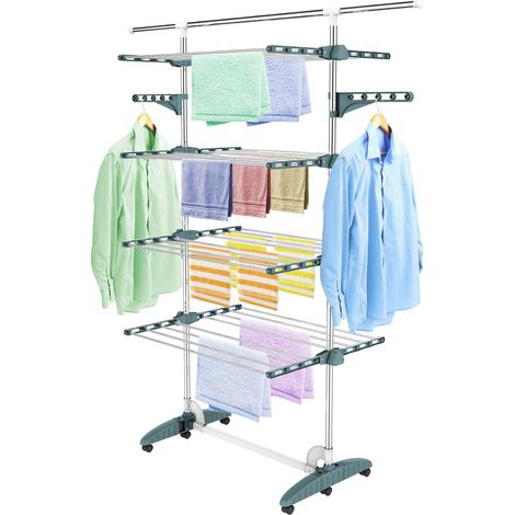Todeco – Séchoir à linge pliant 4 niveaux – Acier inoxydable – Ailes réglables – Support jusqu'à 3 kg par niveau – Pliable et facile à ranger
