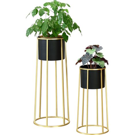 Blumentopf Ständer Macon 2-tlg. Schwarz-Goldfarben en.casa