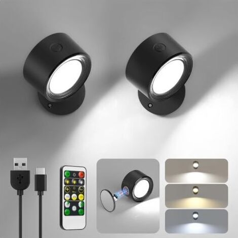 FENOPLASTICAAppliques murales LED (2 unités) - Avec télécommande, trois températures de couleur, rotation à 360° - Pour lampes de chevet de chambre (1/4)