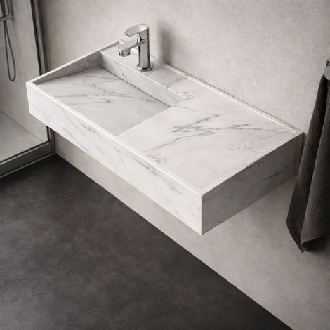 Lavabo consolle sospeso astrid pietra artificiale colore bianco venato finitura- bianco - confezione 1 (1/5)