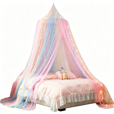 Moustiquaire, moustiquaire pour chambre d'enfant, moustiquaire dôme, ciel de lit – 60 x 250 x 1200 cm (guirlande lumineuse USB incluse) (1/4)