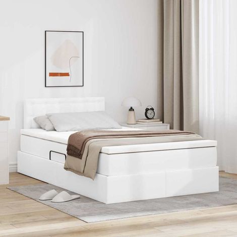 Bett mit Stauraum und LED Reinweiß 120 x 200 cm Kunstleder