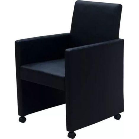 Chaise sur roulettes simili cuir noir Alima - Lot de 2 (1/5)