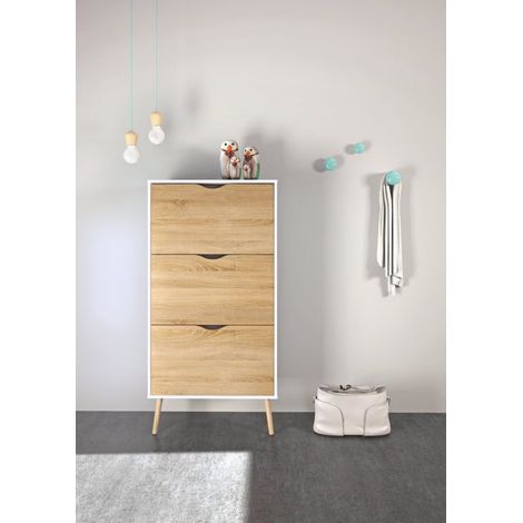 Zapatero Arnoldo, Mueble para 18 Pares de Zapatos, 23.9x70.2x138.8h cm Blanco (1/5)