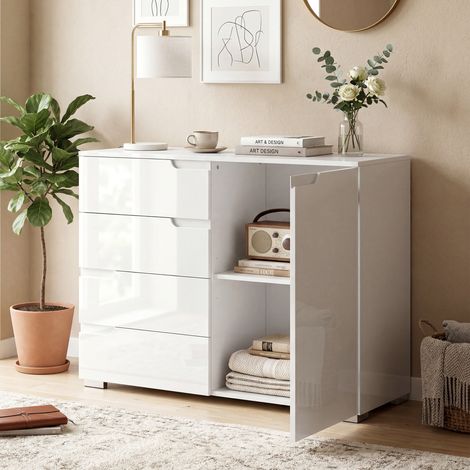 Commode à 4 tiroirs, buffet à 1 porte, étagère réglable, pour salon, chambre, 100 x 40 x 80 cm