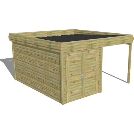 ABRI DE JARDIN bois Pin autoclave 27mm - 4,14x4,34m / 18m2 - Bac acier - Abri Français (1/5)