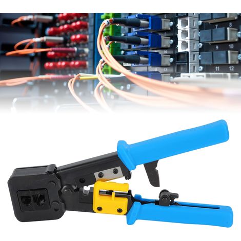 Kit de sertissage pour câbles réseau traversants, outil de sertissage combiné RJ45, outil de sertissage à cliquet 6P/8P pour câbles réseau traversants 2KT-3764A bleu (1/5)
