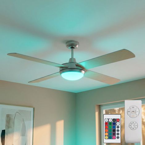Deckenventilator mit Fernbedienung LED Deckenlampe dimmbar Wohnzimmerlampe, RGB Farbwechsel, 3 Stufen, Vor-Rücklauf, wendbare Flügel, 2x 3,7W 2x 470lm warmweiß, DxH 132x41 cm (1/5)