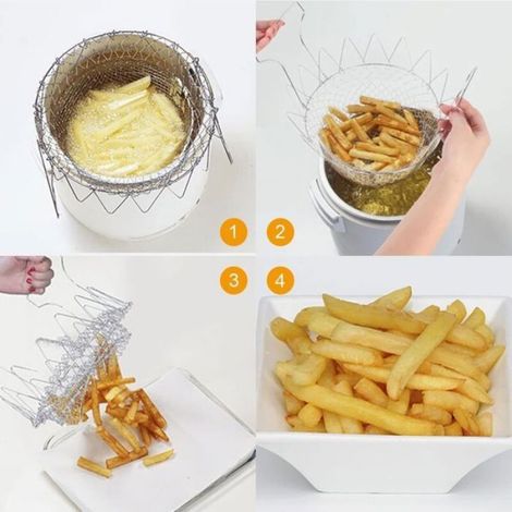 Panier à Frire, Panier a Salade Tamis Cuisine Inoxydable Fry Extensible Chef Panier Cuisine (1/5)