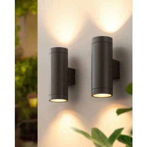 EDISHINE applique murale extérieure intérieure lot de 2, gris foncé, étanche IP44, douille GU10, ampoule requise, éclairage mural (1/5)