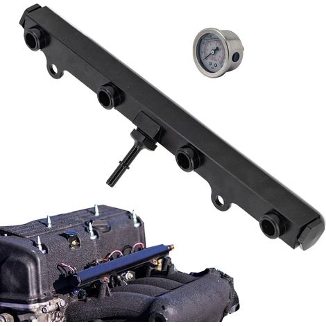 Rail d'huile, Rail de guidage d'huile Rails d'huile de voiture professionnels avec manomètre de 160 psi - Rail d'injecteur d'huile multiport haute performance pour les passionnés d'automobile ou les (1/5)