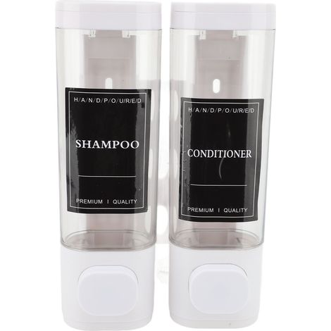 Distributeur de savon à pompe à pression mural 300ml ABS double tête Transparent vue shampooing blanc (1/5)