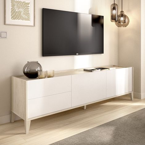 Mueble TV Waynes, 2 Cajones, 1 Estante, 2 Puertas, 39x129x50h cm Blanco (1/5)