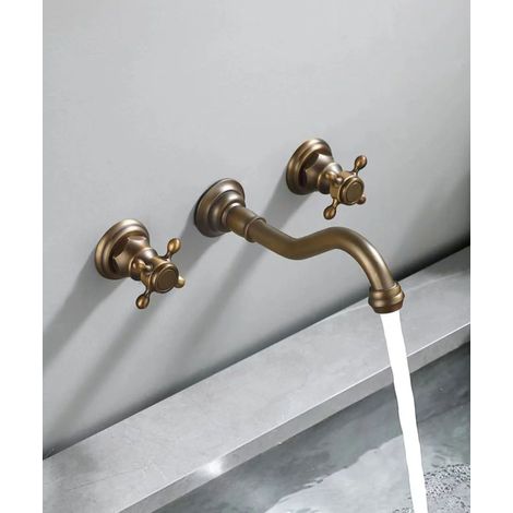 Retro Wand-Waschtischarmatur Bronze mit Kreuzgriffen - Rom (1/5)