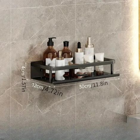 Étagère de rangement noire de 30 cm pour salle de bain et douche, idéale pour ranger vos articles de toilette. (1/5)