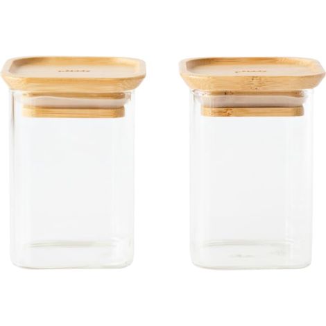 Set de 2 boîtes carrées en verre et en bambou - 2 x 240 ml - Idéales pour stocker des épices et des herbes (1/5)