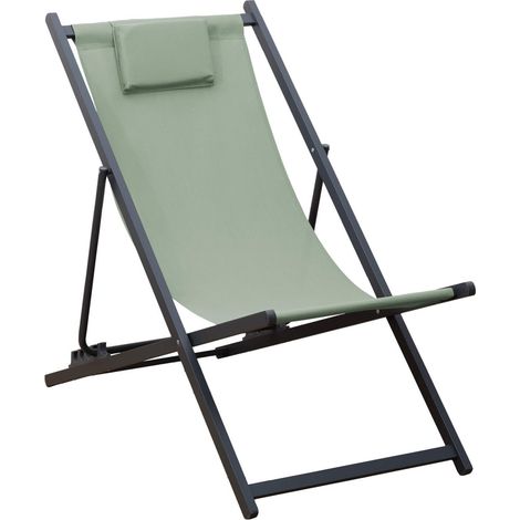 Sedia a Sdraio Pieghevole Rebecca Mobili Lokta 93x58x92 Poliestere Alluminio Verde Grigio Scuro