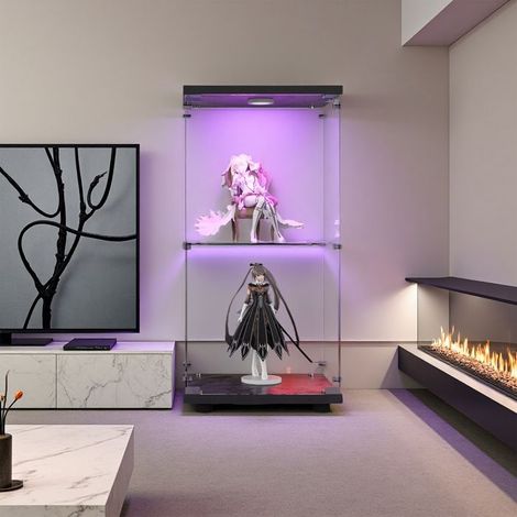 Vitrina de vidrio, con LED, 2 estantes, armario de presentación para salón, vitrina para colección, 86 x 40 x 36cm, negro (1/5)