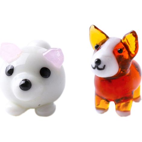 Figurines en verre soufflé (lot de 2) représentant des chiens. Mini figurines d'animaux en verre soufflé, faites main, par Art Glass. (1/5)