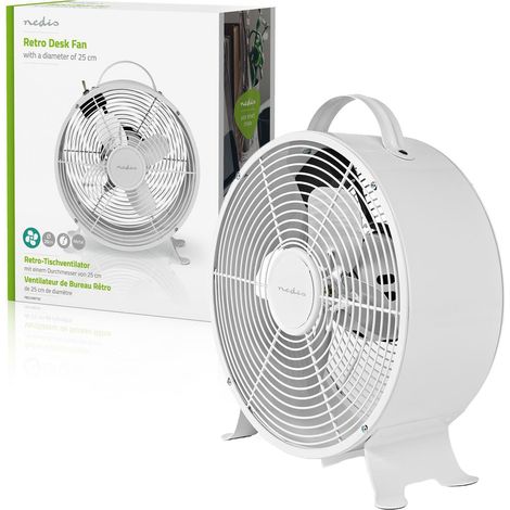 Nedis Ventilatore Vintage da Tavolo 2 Velocità 220 Volt 25cm Colore Bianco