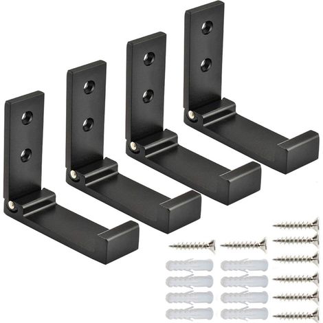 Patères noir, 4 crochets muraux pour suspendre manteaux, serviettes, support mural avec vis, pliables (1/5)