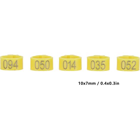 100 anneaux pour pattes d'oiseaux, 10 mm, numérotés de 001 à 100, pour pigeons, avec clip d'identification, fournitures avicoles, jaune (1/5)