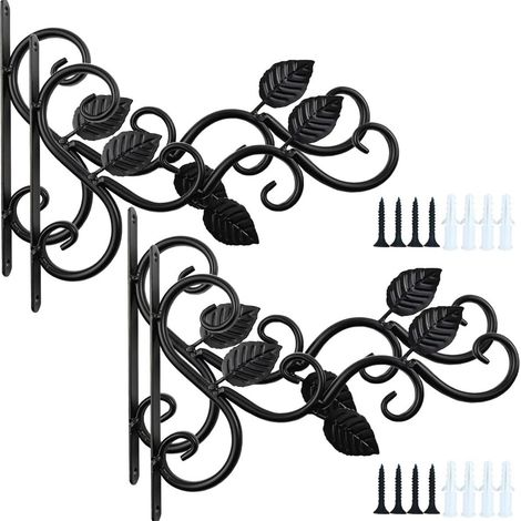 4 Pièces Supports pour Panier Suspendu, 30CM x 20CM Feuille Crochet Mural en Métal pour Panier Suspendu Extérieur avec Vis (1/5)